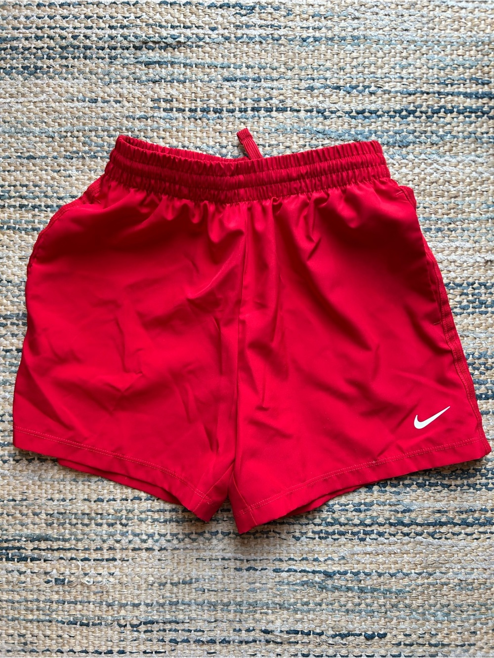 Nike Red Kids Athletic Shorts with White Swoosh